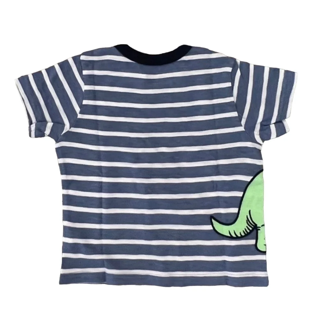 NWT Children's Place Blue & White Stripe W/Embroidered Dinosaur Tee -
